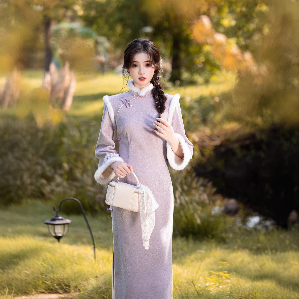 Embroidered National Style Qipao | Inverted Sleeve Winter Thickened Dress