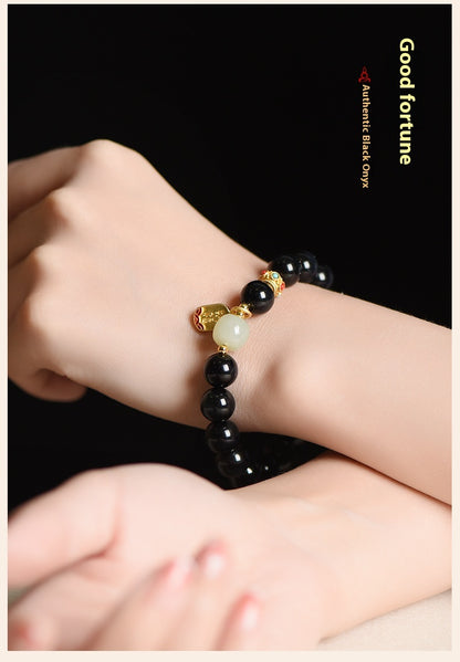 Natural Red Agate & Obsidian Bracelet — Lucky Protection Charm for Zodiac Year