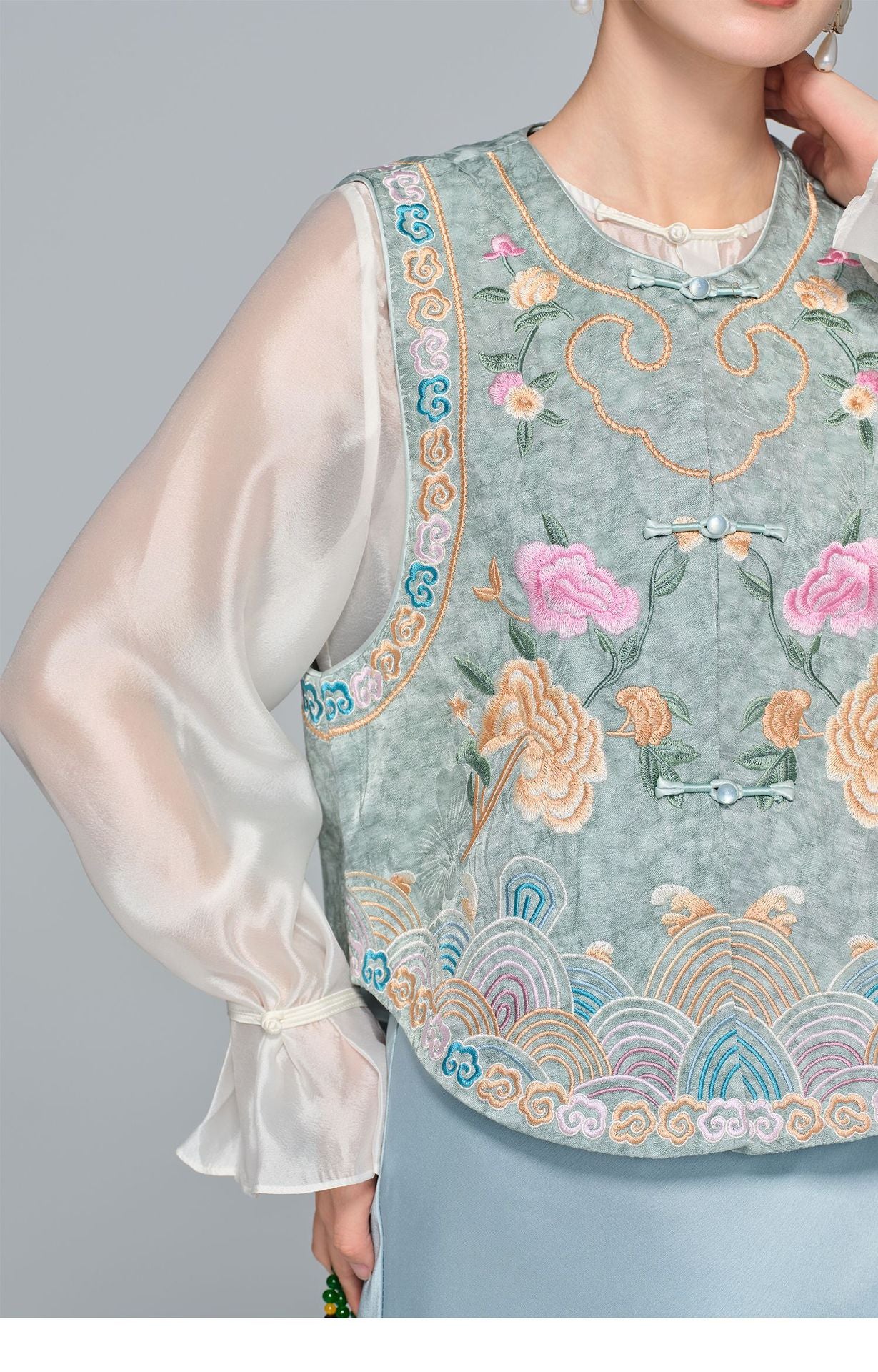 Embroidered Sleeveless Vest for Women