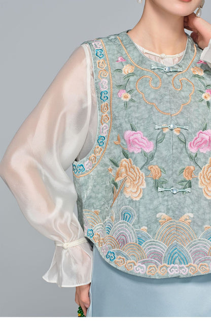 Embroidered Sleeveless Vest for Women