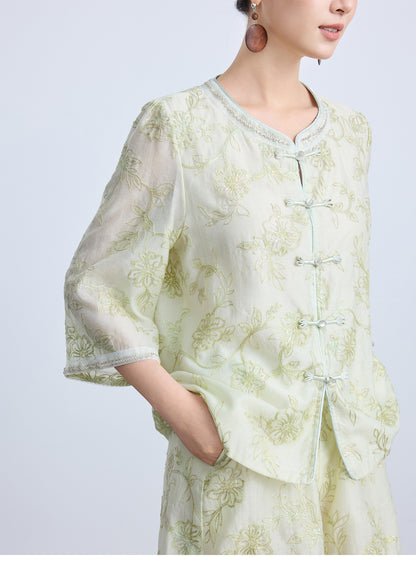 Luxury Embroidered Chinese Style Two-Piece Outfit