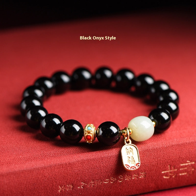 Natural Red Agate & Obsidian Bracelet — Lucky Protection Charm for Zodiac Year