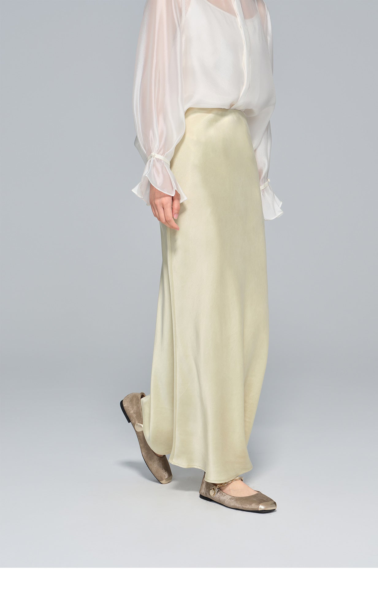 High-Waist Soft Cupro Silk Half Skirt for Women