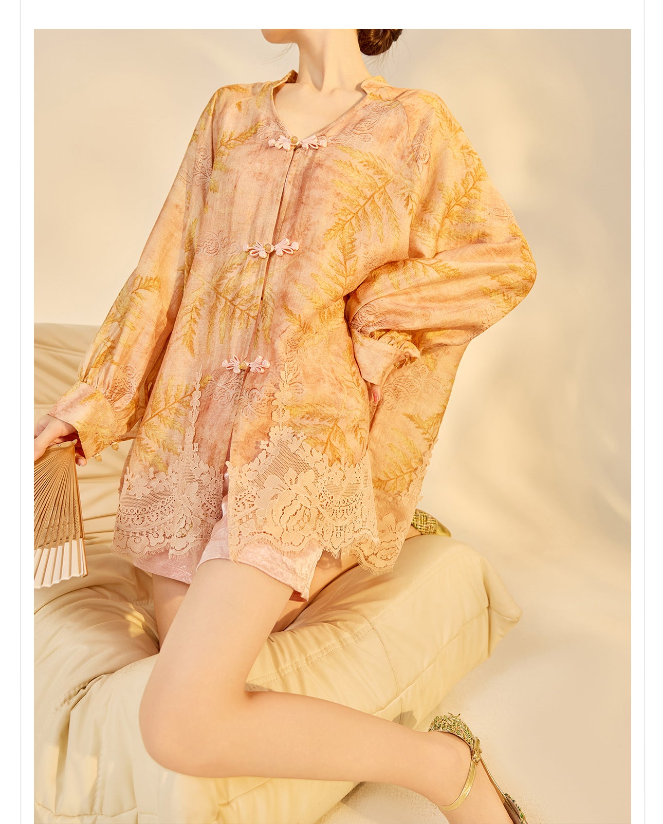 Autumn Chinese Style Lace Patchwork Shirt | Slim Embroidered V-Collar Top