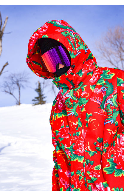 Men's Winter Ski Jacket Printed Floral Plus Size Warm Cotton Suit