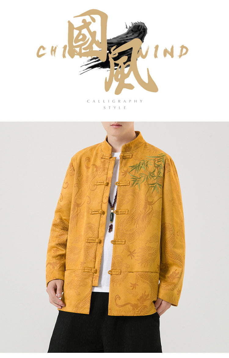 Mens Chinese Tang Suit Retro Hanfu Loose Plus Size Velvet Coat