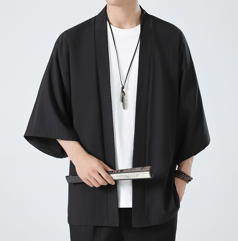 Mens Chinese Hanfu Dao Robe Large Size Zen Ice Silk Kimono