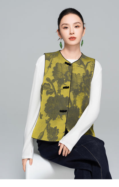 Sophisticated Jacquard Sleeveless Vest for Women