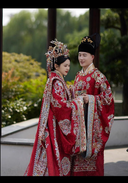 Ming Dynasty Hanfu Wedding Dress Set – Bride Phoenix Crown Xianpei