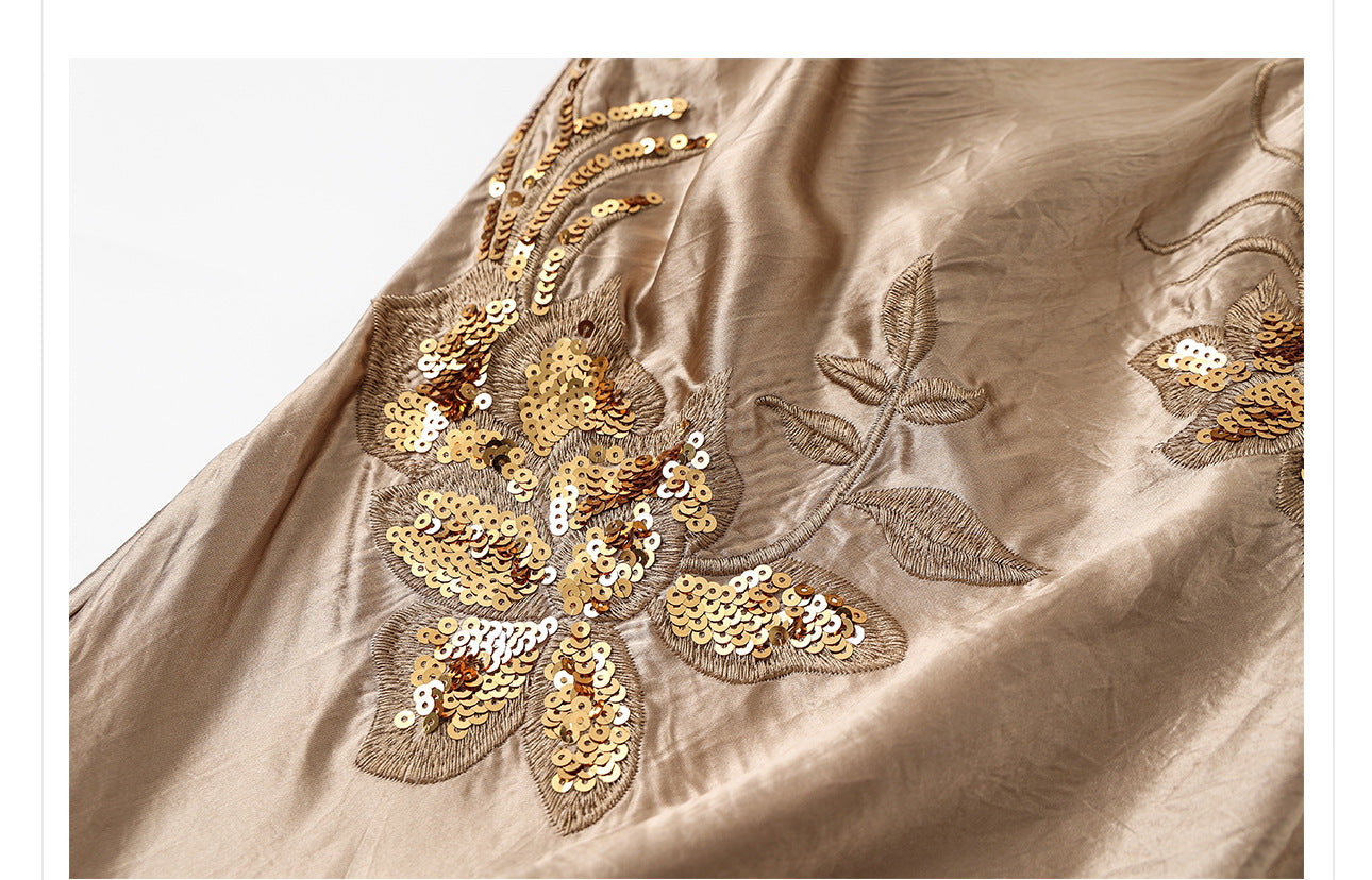 Elegant National Style Sequin Strap Dress | High-End Acetate Bodycon