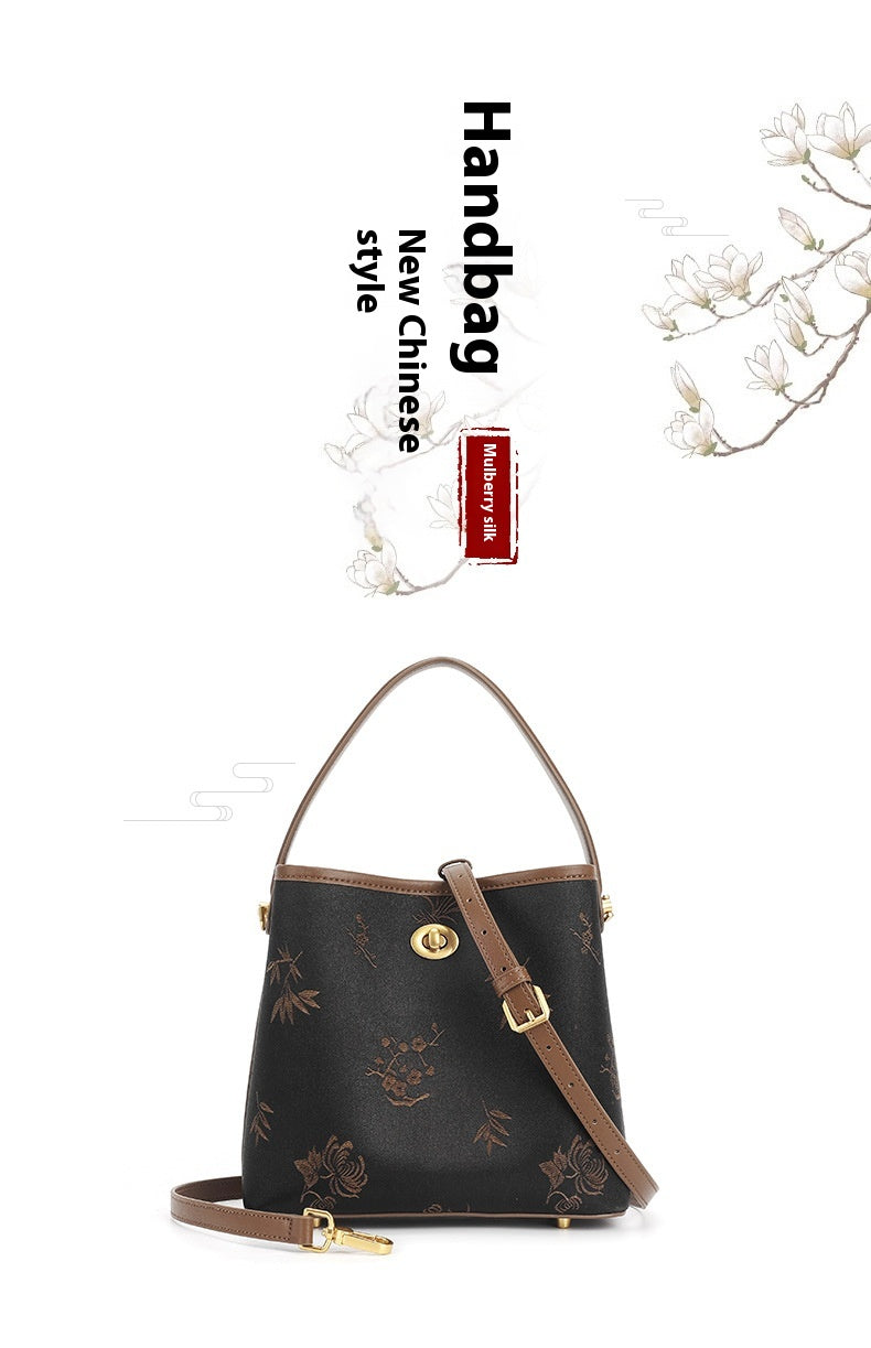 Vintage Xiangyun Silk Handbag — Real Mulberry Silk Bucket Bag for Women
