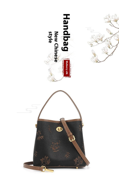 Vintage Xiangyun Silk Handbag — Real Mulberry Silk Bucket Bag for Women