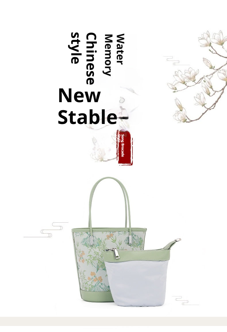 Song Brocade Silk Bucket Bag New Chinese Style Shoulder Crossbody Bag for Women