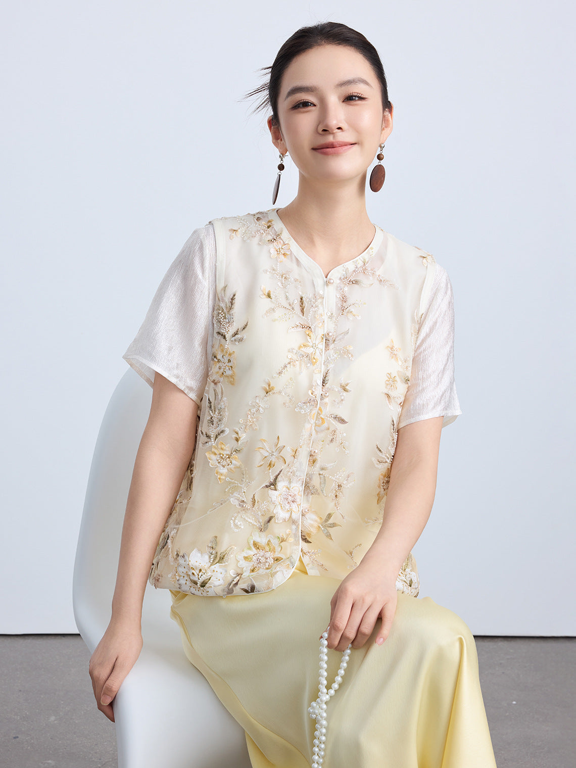 High-End Thin Organza National Style Tank Top