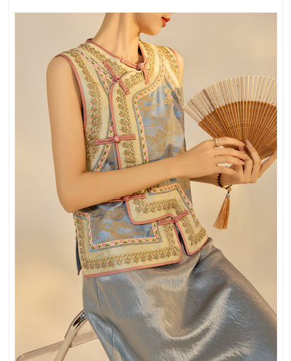 New Chinese Style Heavy Embroidery Rayon Vest for Women