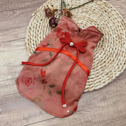 New Chinese Style Pet Cheongsam Embroidered Dress for Small Dogs