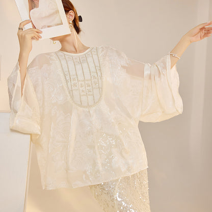 New Chinese Style Beaded Embroidered High-End Blouse for Women
