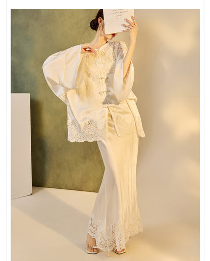 New Chinese Style Embroidered Jacket Skirt Set | Heavy Bead Lace Patchwork