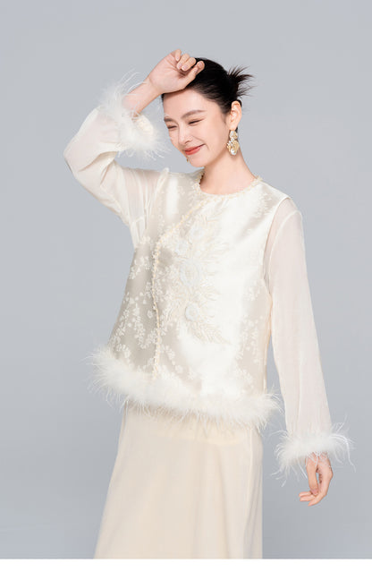 National Style Feather and Sequin Vest for Women
