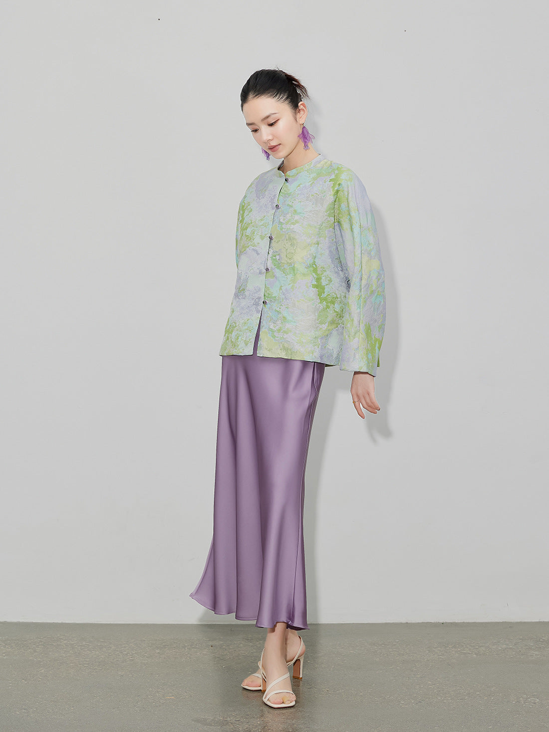 Purple Gradient Jacquard Shirt Jacket for Women