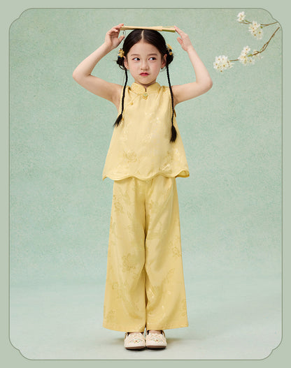 National Style Hanfu-Inspired Summer Set — Top & Pants for Children