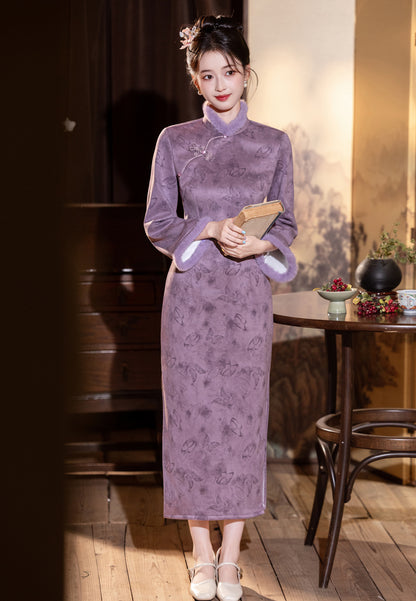 2025 New Chinese Cheongsam – Youthful Elegant Purple Winter Dress