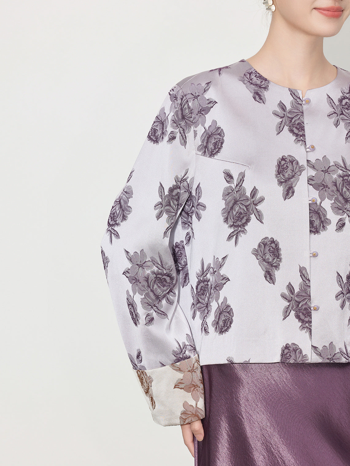 High-End Stylish Satin Jacquard Jacket for Women