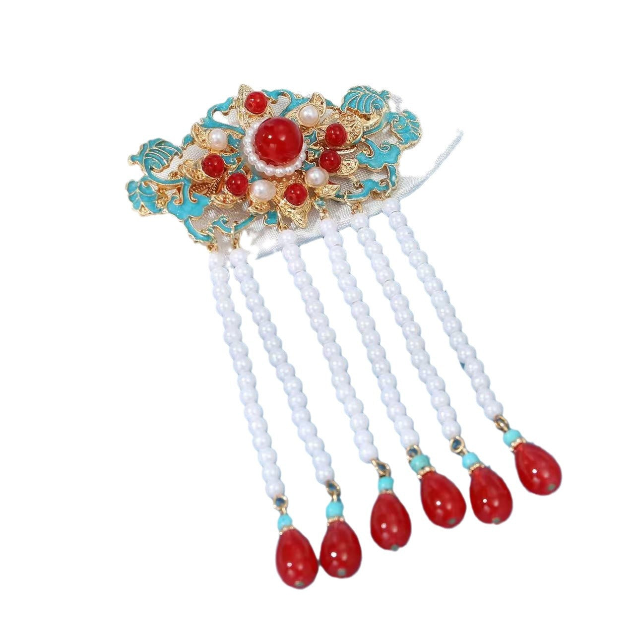 Original Hanfu Hairpin Retro Song Ming Style Enamel Duckbill Clip Red Bridal