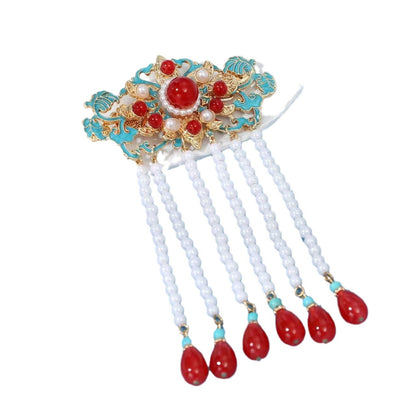 Original Hanfu Hairpin Retro Song Ming Style Enamel Duckbill Clip Red Bridal