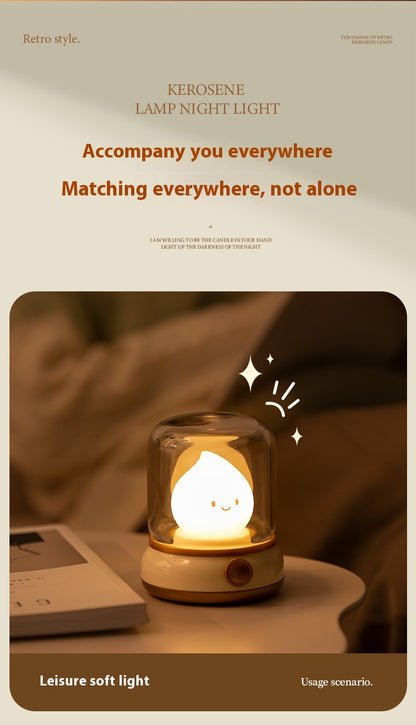 USB Rechargeable Night Light Vintage Oil Lamp Soft Light for Bedroom