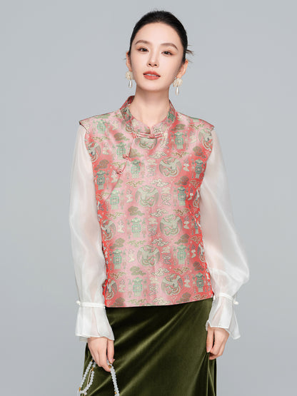 Elegant New Chinese Style Jacquard Sleeveless Vest for Women