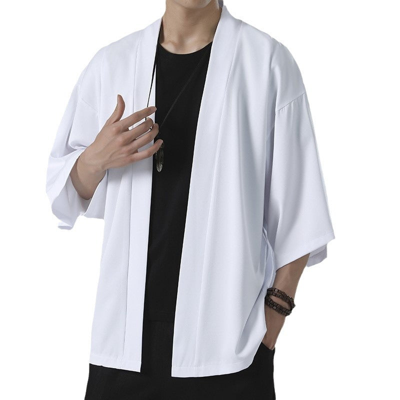 Chinese Summer Mens Cape Coat Three Quarter Sleeve Casual Plus Size