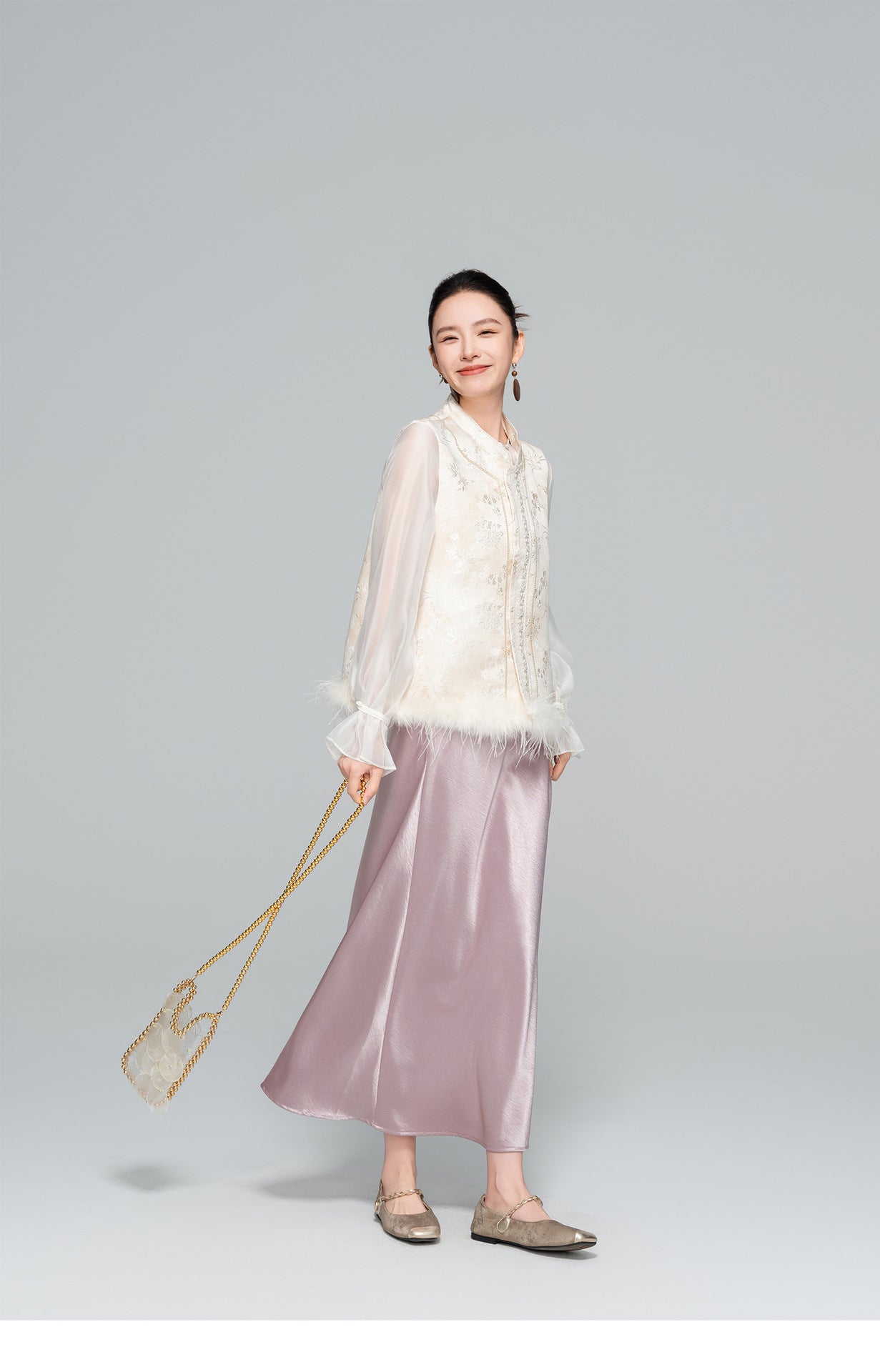 Elegant Stand Collar Jacquard Furry Vest