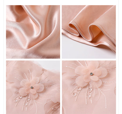 New Chinese Style Beaded Floral Acetate Top | Elegant Short Camisole