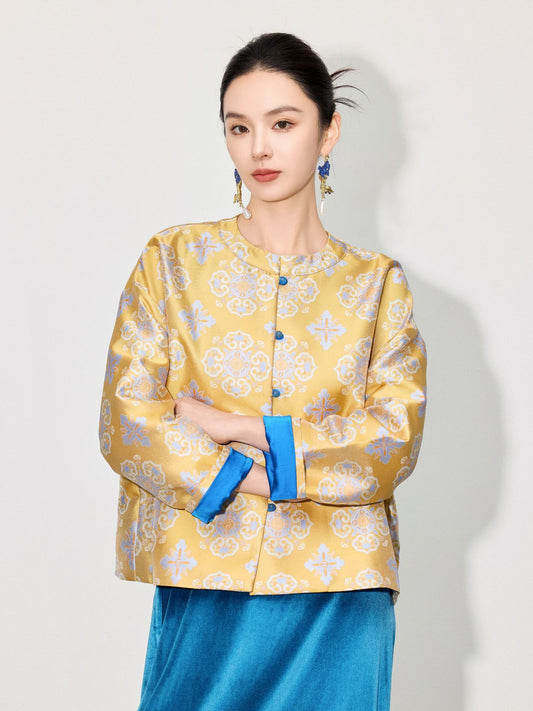 Stylish Retro Jacquard Long Sleeve Jacket