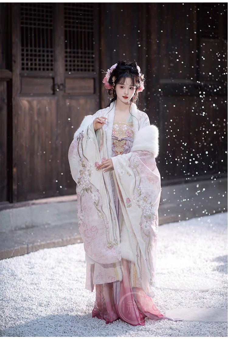 Women's Tang Dynasty Hanfu Winter Embroidered Shirt & Cloak Set
