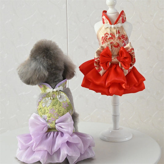 Chinese Style Pet Cheongsam Princess Style Tang Suit Dog Cat Dress Teddy Bichon Clothes