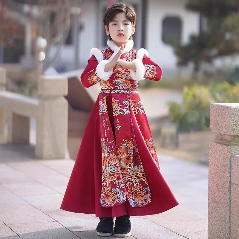 Boys’ Winter Hanfu | New Year Thickened Tang Suit Ancient Costume