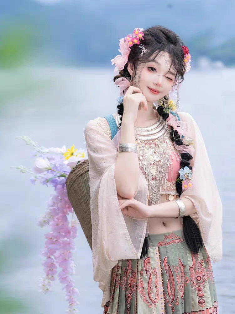 Spring Summer Fairy Costume — Peach Blossom Ethnic Hanfu Set