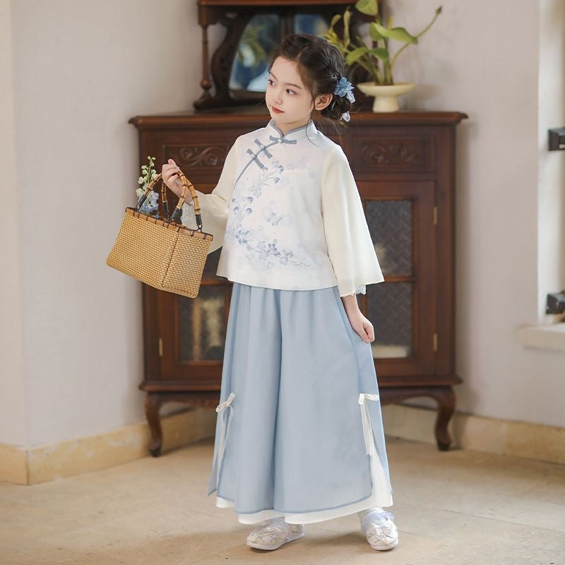 Girls’ Spring Autumn Hanfu | New Chinese Style Tang Suit Long Sleeve Set