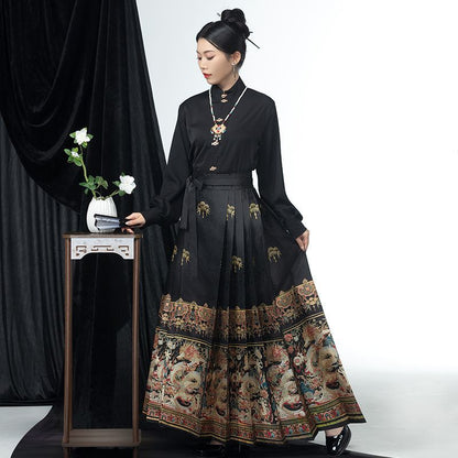 Elegant Autumn-Winter Brocade Horse-Face Skirt