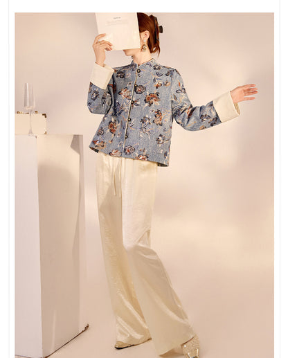 New Chinese Style Denim Jacket | Sequin Embroidery Elegant National Top