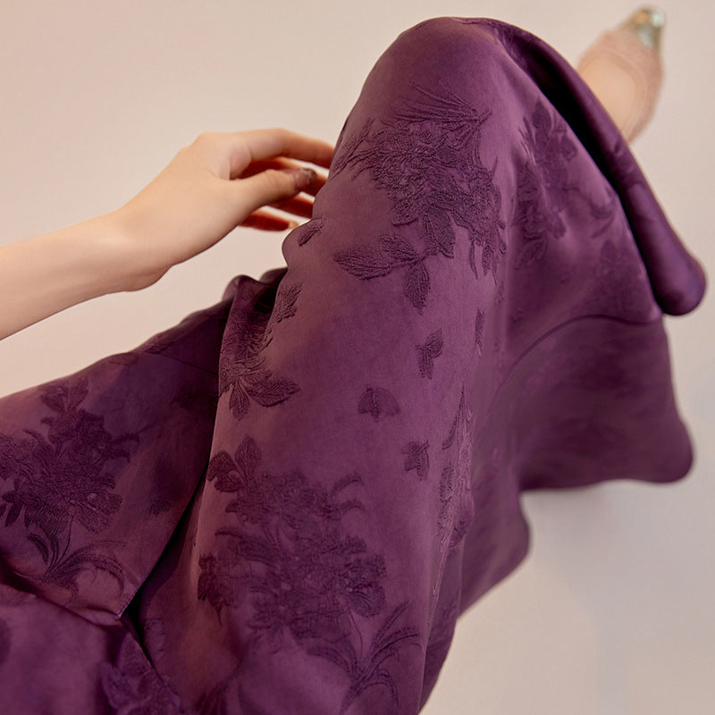 2026New Chinese Style Super Beautiful Purple Printed Rayon Vest and Skirt Early Autumn Set for Women