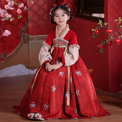 Children’s Winter Hanfu Dress | Elegant Thickened Tang Suit Cheongsam for New Year
