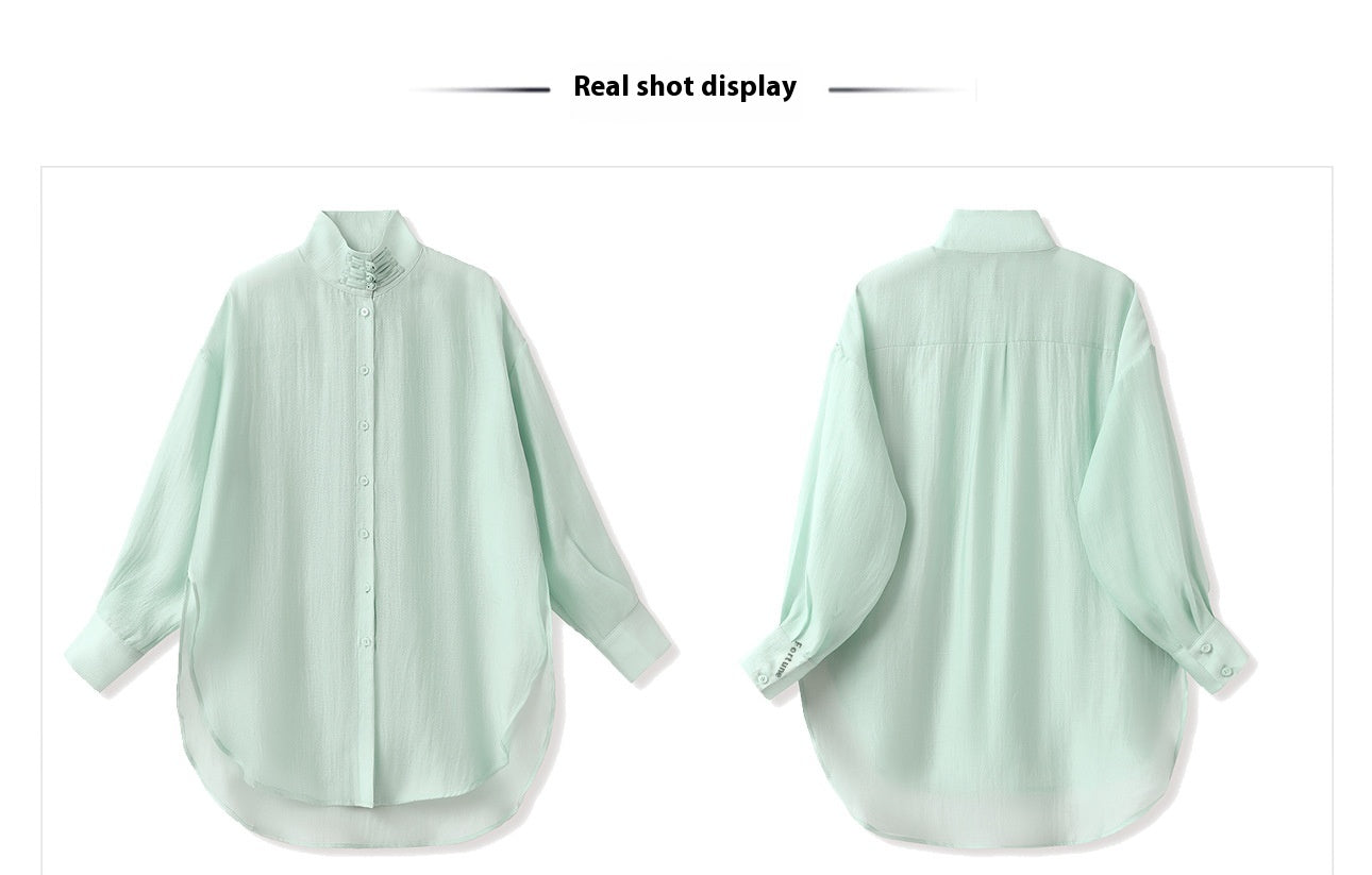 Autumn Button-Up Stand Collar National Style Top & Skirt Set