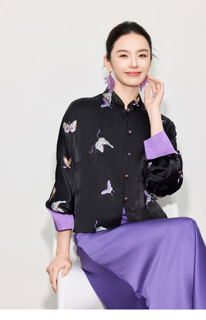 High-End Elegant Loose Fit Embroidered Blouse for Women