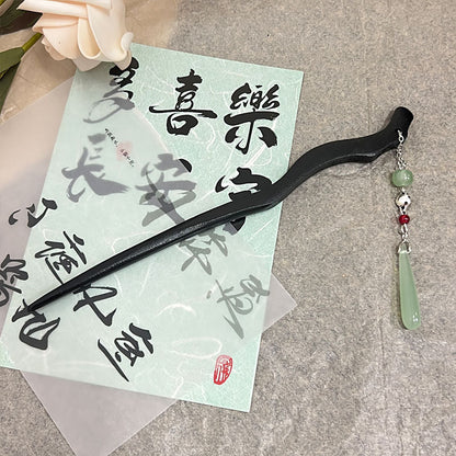 Ink Blue Magnolia Hairpin | New Chinese Style Elegant Wooden Accessory