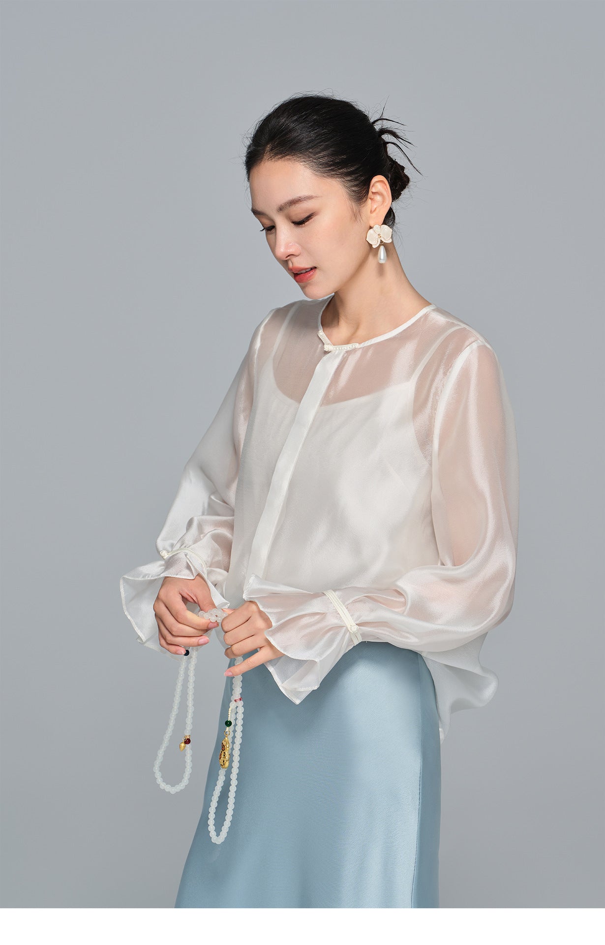 High-End Soft Gauze Long Sleeve Top for Women