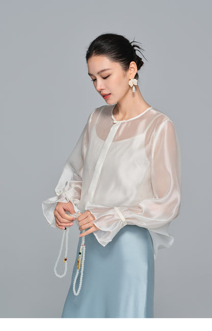 High-End Soft Gauze Long Sleeve Top for Women