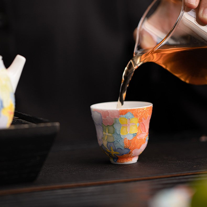 Jingdezhen Hand-Painted Underglaze Master Tea Cup Threaded Design